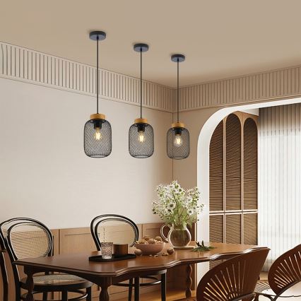 Brilagi - Pendel med ledning BASKLITE 1xE27/15W/230V træ/sort