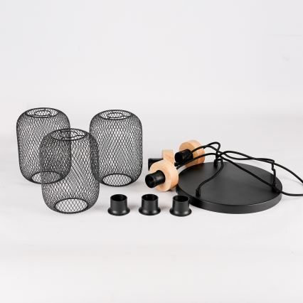 Brilagi - Pendel med ledning BASKLITE 3xE27/15W/230V træ/sort