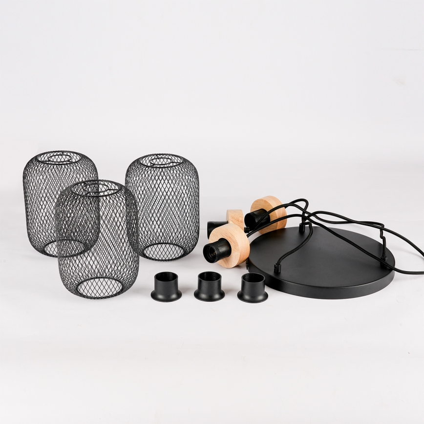 Brilagi - Pendel med ledning BASKLITE 3xE27/15W/230V træ/sort