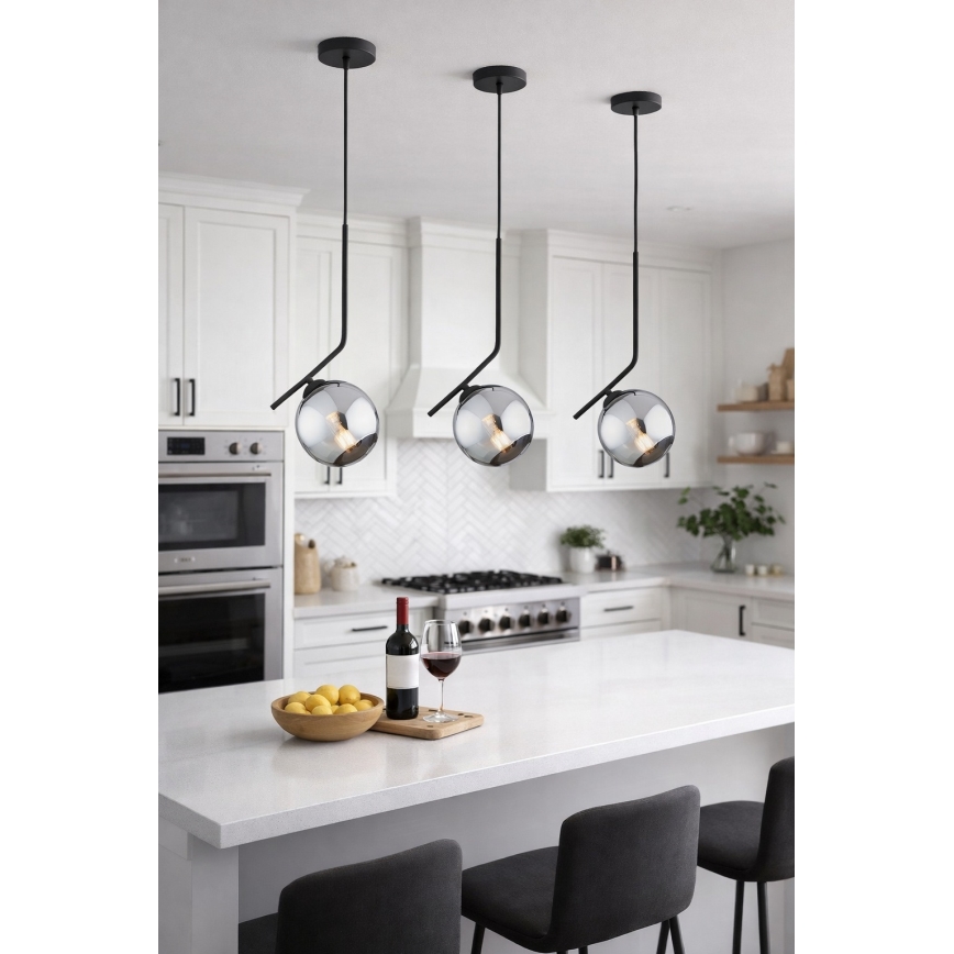 Brilagi - Pendel med ledning DIOR 1xE27/60W/230V sort/røget grå