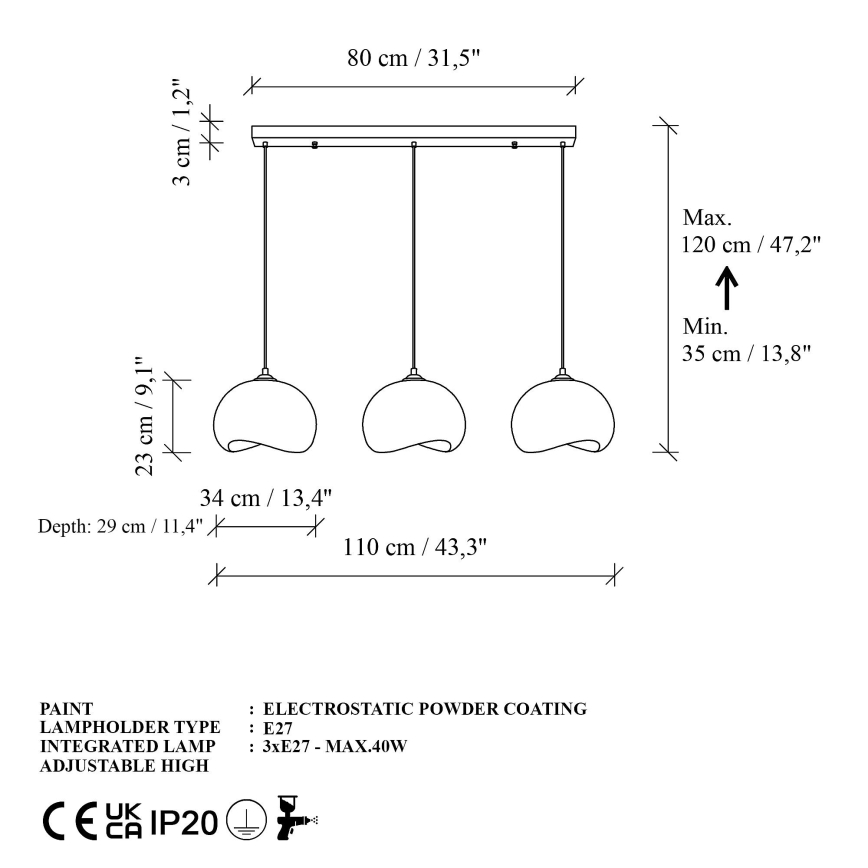 Brilagi - Pendel med ledning WABI SABI 3xE27/40W/230V hvid