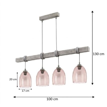 BRILAGI - Pendel på ledning WOOD GLASS 4xE27/60W/230V fyrretræ/grå/røget beige