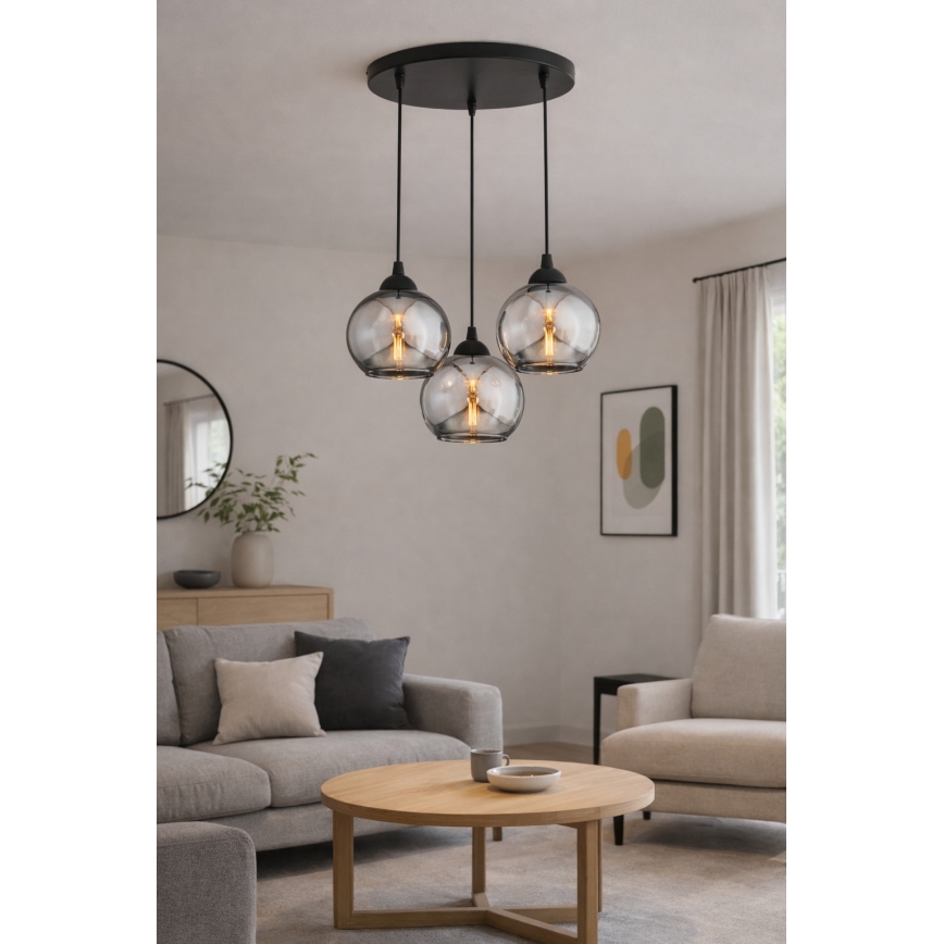Brilagi - Pendel med wire 3xE27/60W/230V sort/røggrå