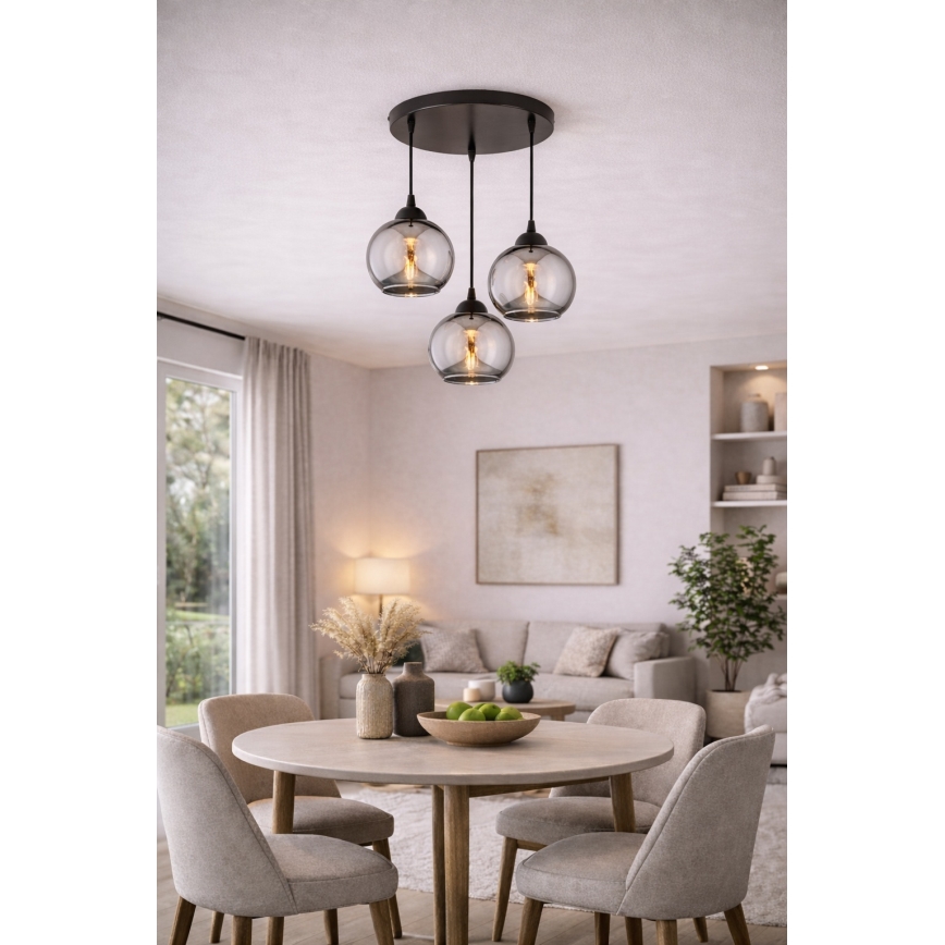 Brilagi - Pendel med wire 3xE27/60W/230V sort/røggrå