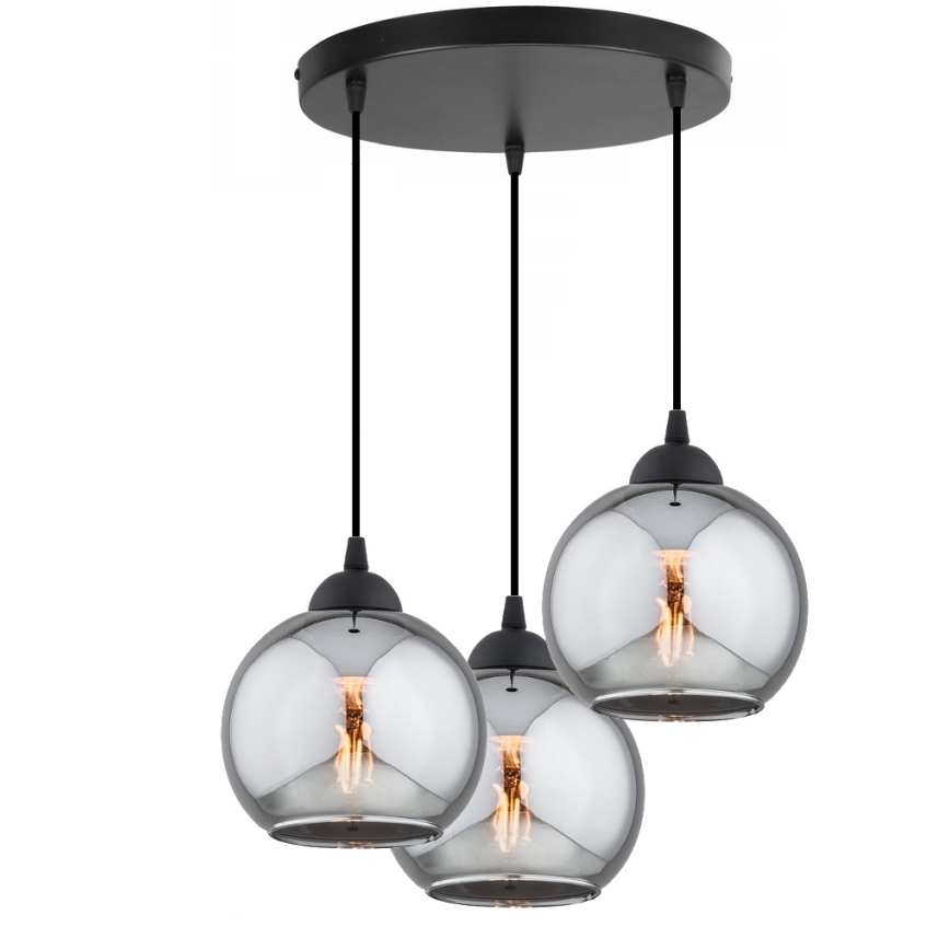 Brilagi - Pendel med wire 3xE27/60W/230V sort/røggrå