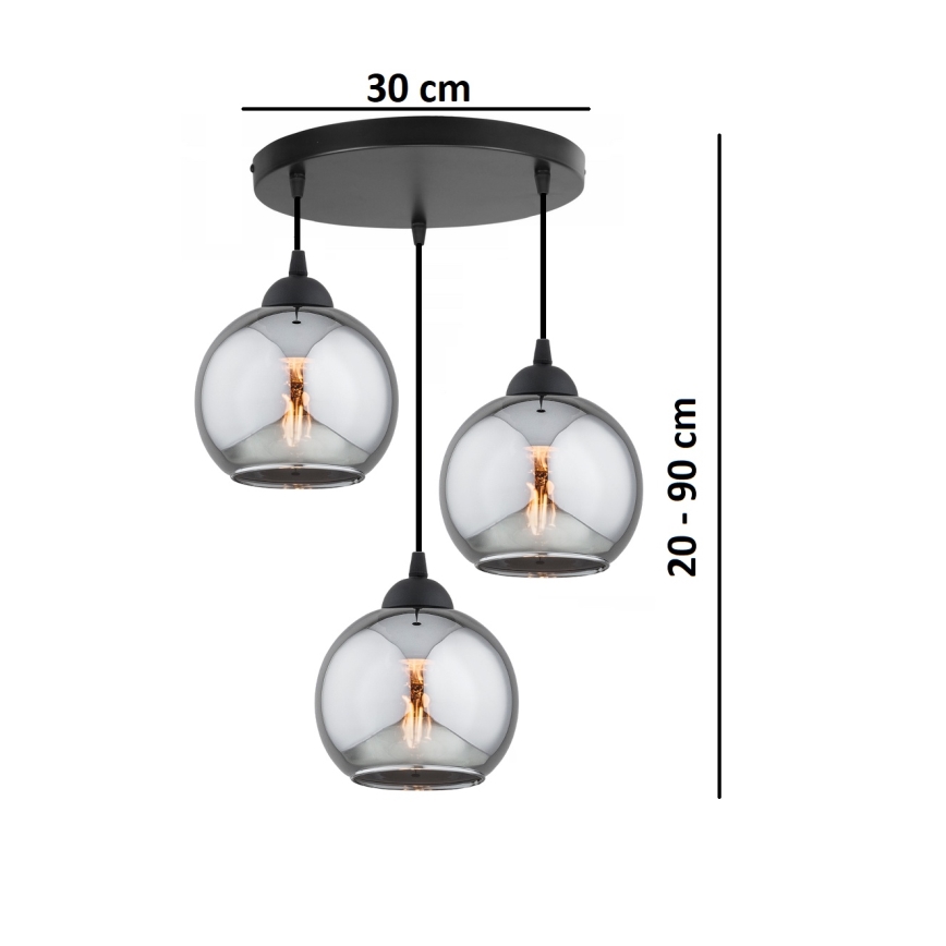 Brilagi - Pendel med wire 3xE27/60W/230V sort/røggrå