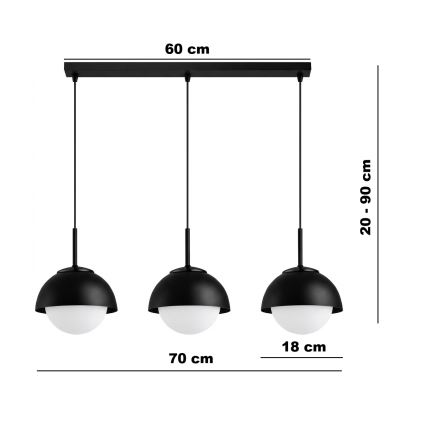 BRILAGI - Pendel med wire COSMO 3xE27/60W/230V sort