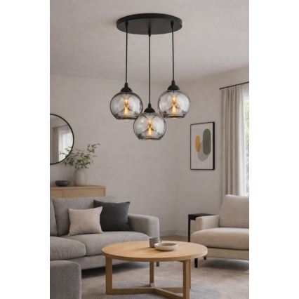 Brilagi - Pendel med wire DIOR 3xE27/60W/230V sort/røggrå