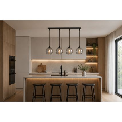 Brilagi - Pendel med wire DIOR 4xE27/60W/230V sort/røggrå