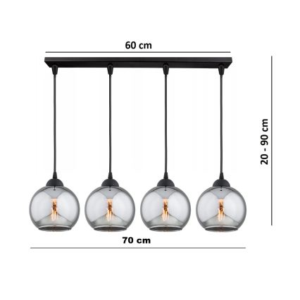 Brilagi - Pendel med wire DIOR 4xE27/60W/230V sort/røggrå