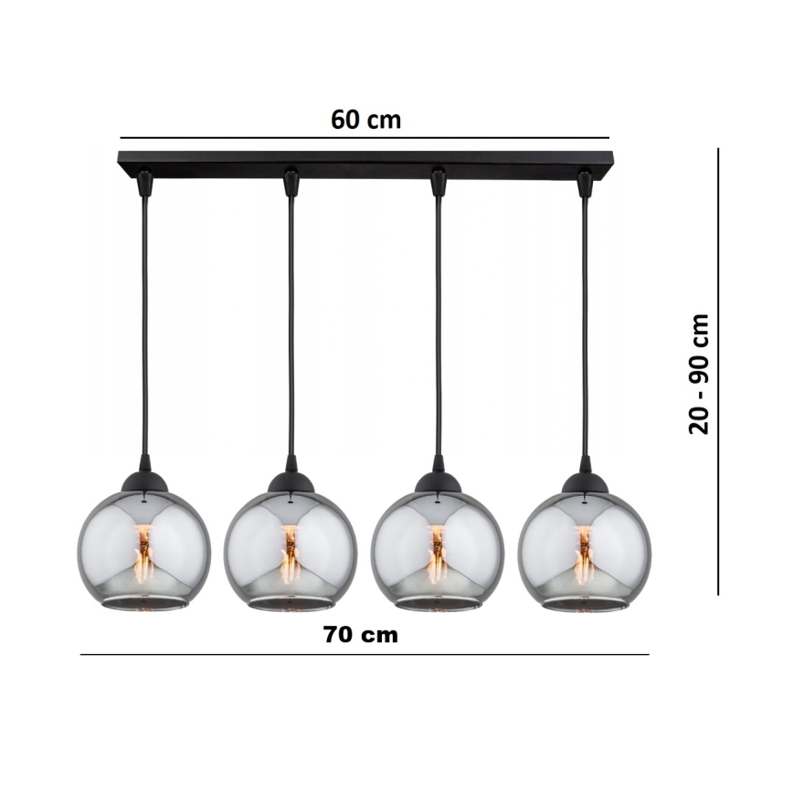 Brilagi - Pendel med wire DIOR 4xE27/60W/230V sort/røggrå