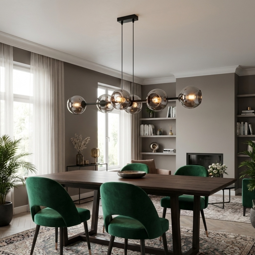 Brilagi - Pendel med wire DIOR 6xE27/60W/230V sort/røggrå