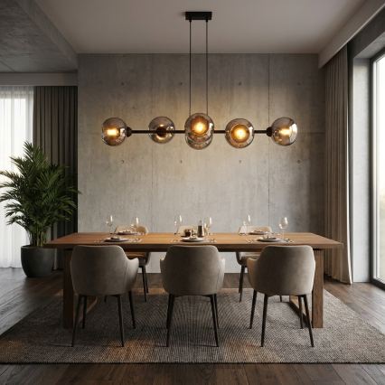 Brilagi - Pendel med wire DIOR 6xE27/60W/230V sort/røggrå
