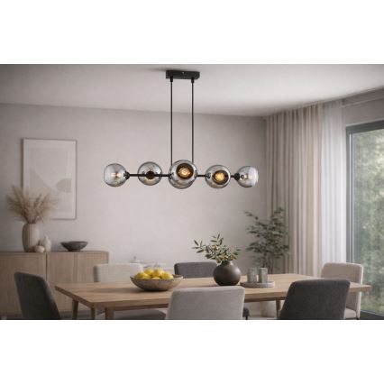 Brilagi - Pendel med wire DIOR 6xE27/60W/230V sort/røggrå