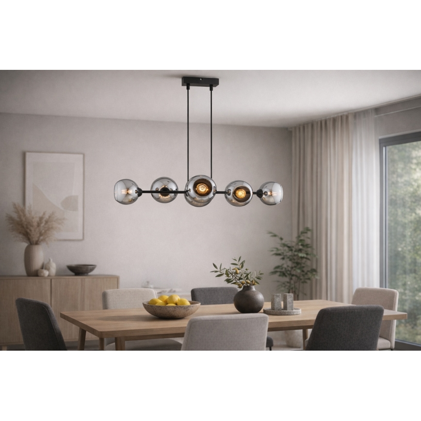 Brilagi - Pendel med wire DIOR 6xE27/60W/230V sort/røggrå