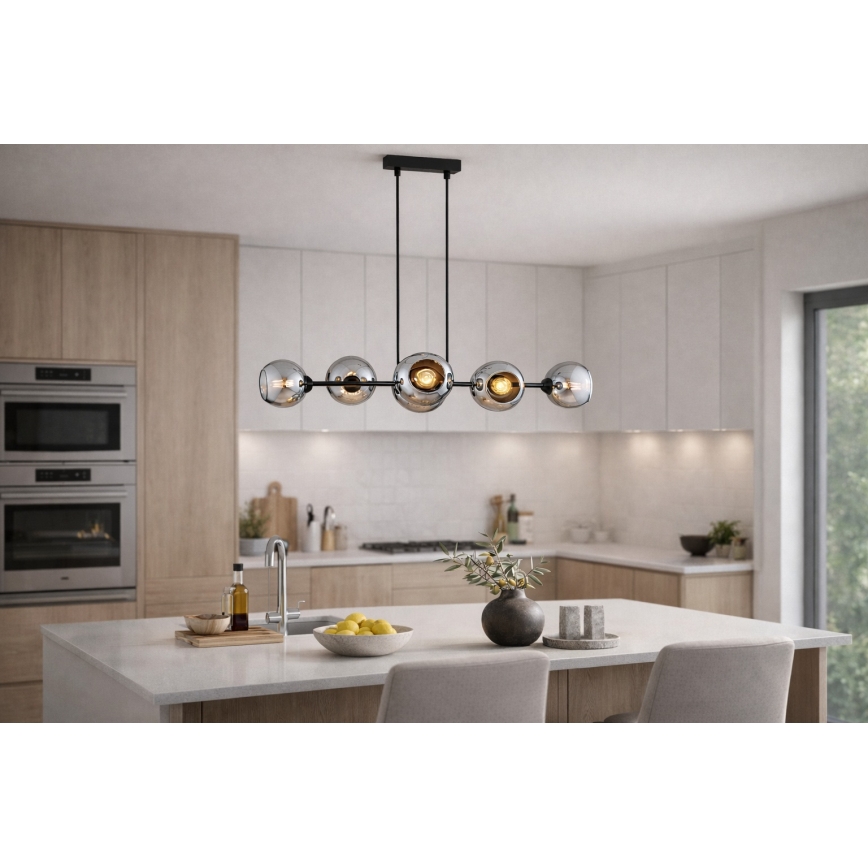 Brilagi - Pendel med wire DIOR 6xE27/60W/230V sort/røggrå