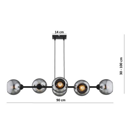 Brilagi - Pendel med wire DIOR 6xE27/60W/230V sort/røggrå