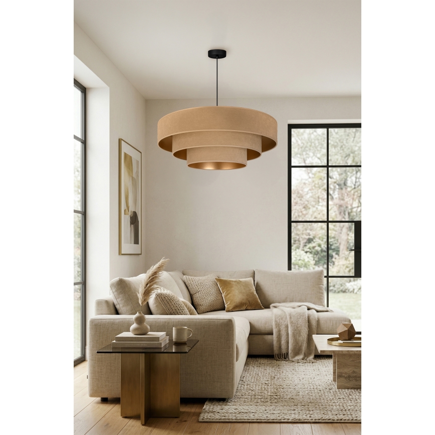 Brilagi - Pendel med wire LUNETA, 3 x E27-sokkel, maks. 60 W, 230 V, Ø 80 cm, beige/guld