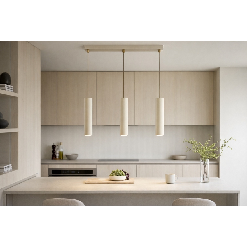 Brilagi - Pendel med wireophæng 3xGU10/15W/230V beige/guld