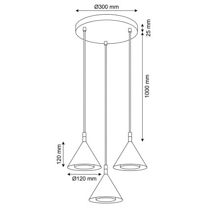 Brilagi - Pendel med wireophæng CONE TRIPLE ROUND 3xGX53/15W/230V hvid