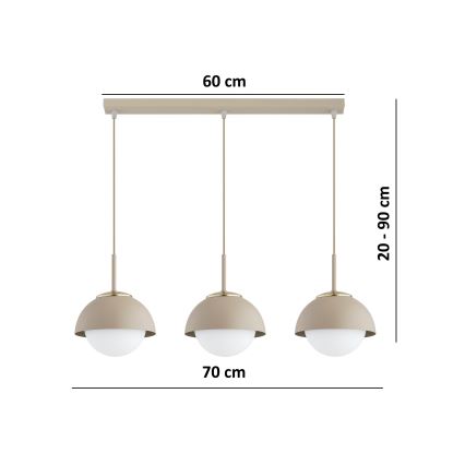 Brilagi - Pendel med wireophæng COSMO 3xE27/60W/230V beige/guld
