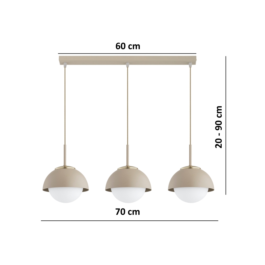 Brilagi - Pendel med wireophæng COSMO 3xE27/60W/230V beige/guld