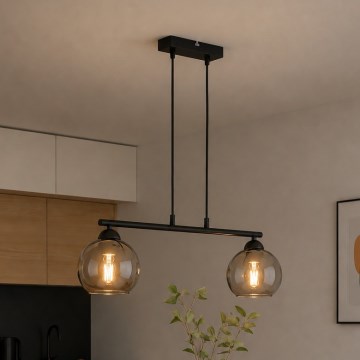 Brilagi - Pendel med wireophæng DIOR 2xE27/60W/230V sort/røget grå