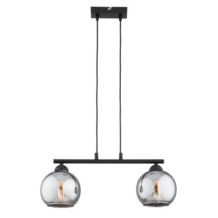 Brilagi - Pendel med wireophæng DIOR 2xE27/60W/230V sort/røget grå
