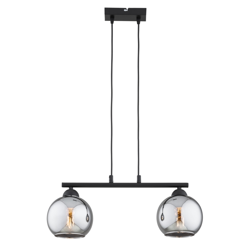 Brilagi - Pendel med wireophæng DIOR 2xE27/60W/230V sort/røget grå