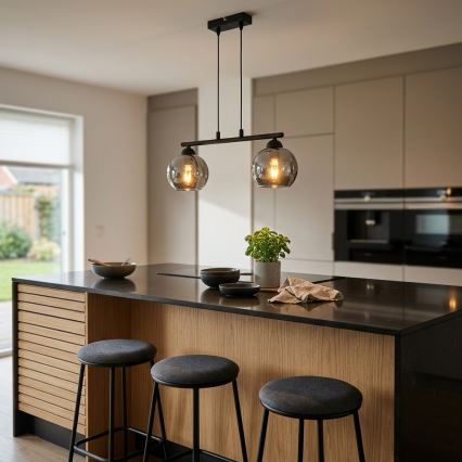Brilagi - Pendel med wireophæng DIOR 2xE27/60W/230V sort/røget grå