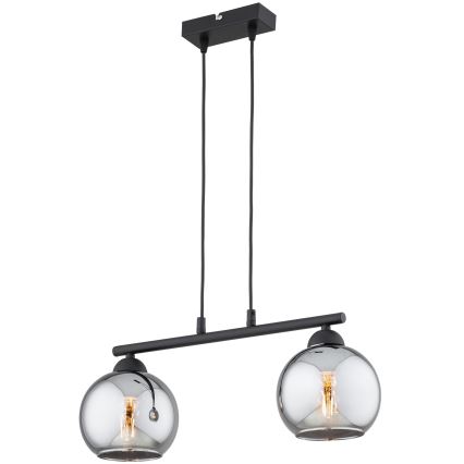 Brilagi - Pendel med wireophæng DIOR 2xE27/60W/230V sort/røget grå