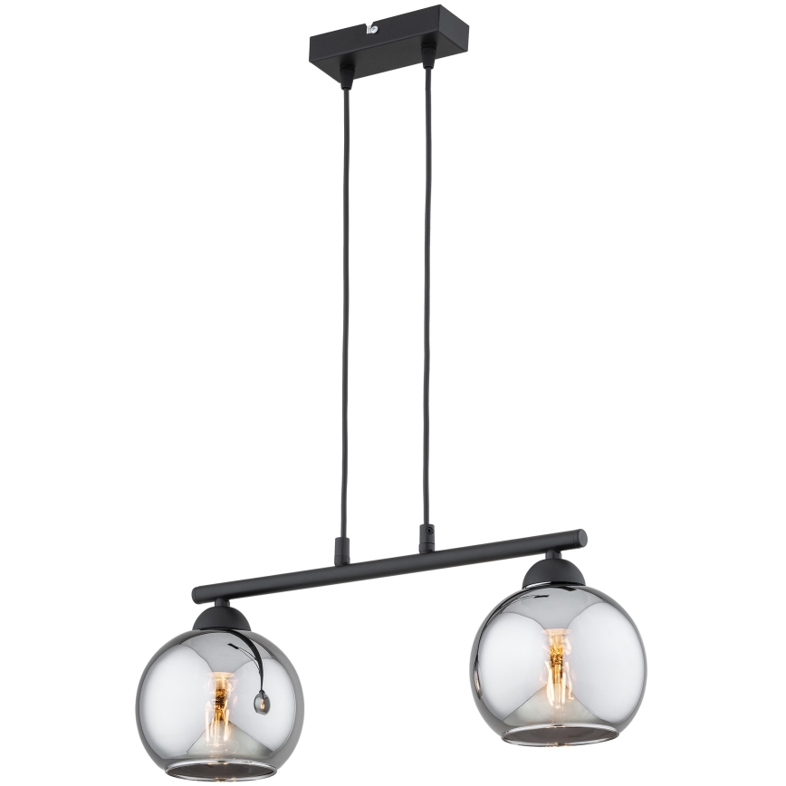 Brilagi - Pendel med wireophæng DIOR 2xE27/60W/230V sort/røget grå