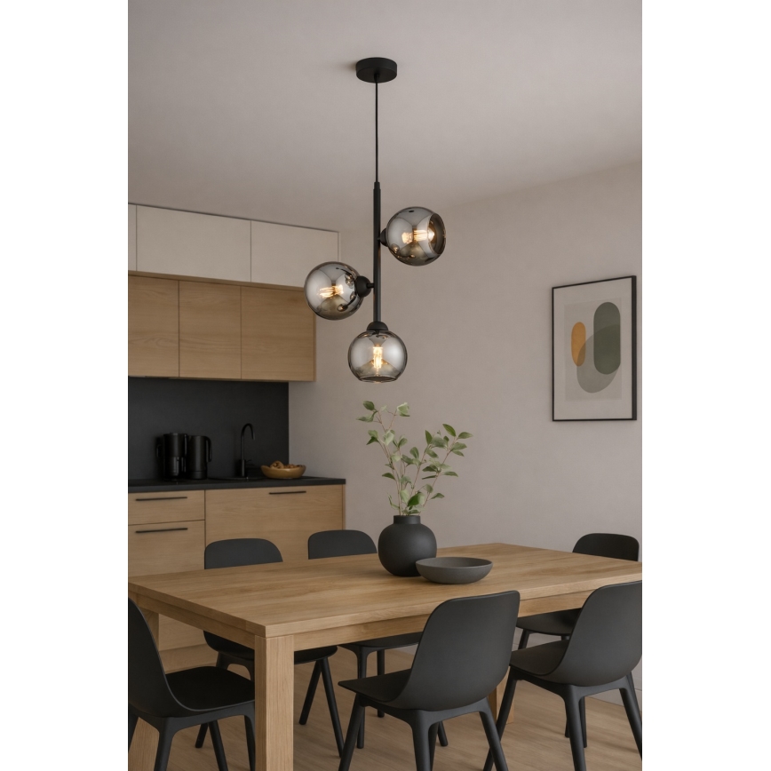 Brilagi - Pendel med wireophæng DIOR 3xE27/60W/230V sort/røggrå