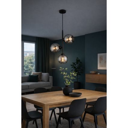 Brilagi - Pendel med wireophæng DIOR 3xE27/60W/230V sort/røggrå