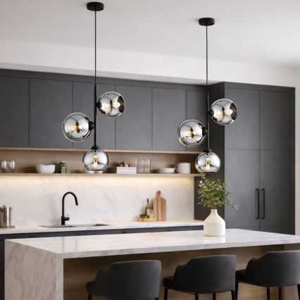 Brilagi - Pendel med wireophæng DIOR 3xE27/60W/230V sort/røggrå