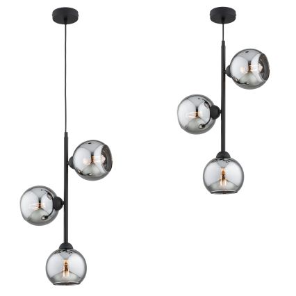 Brilagi - Pendel med wireophæng DIOR 3xE27/60W/230V sort/røggrå