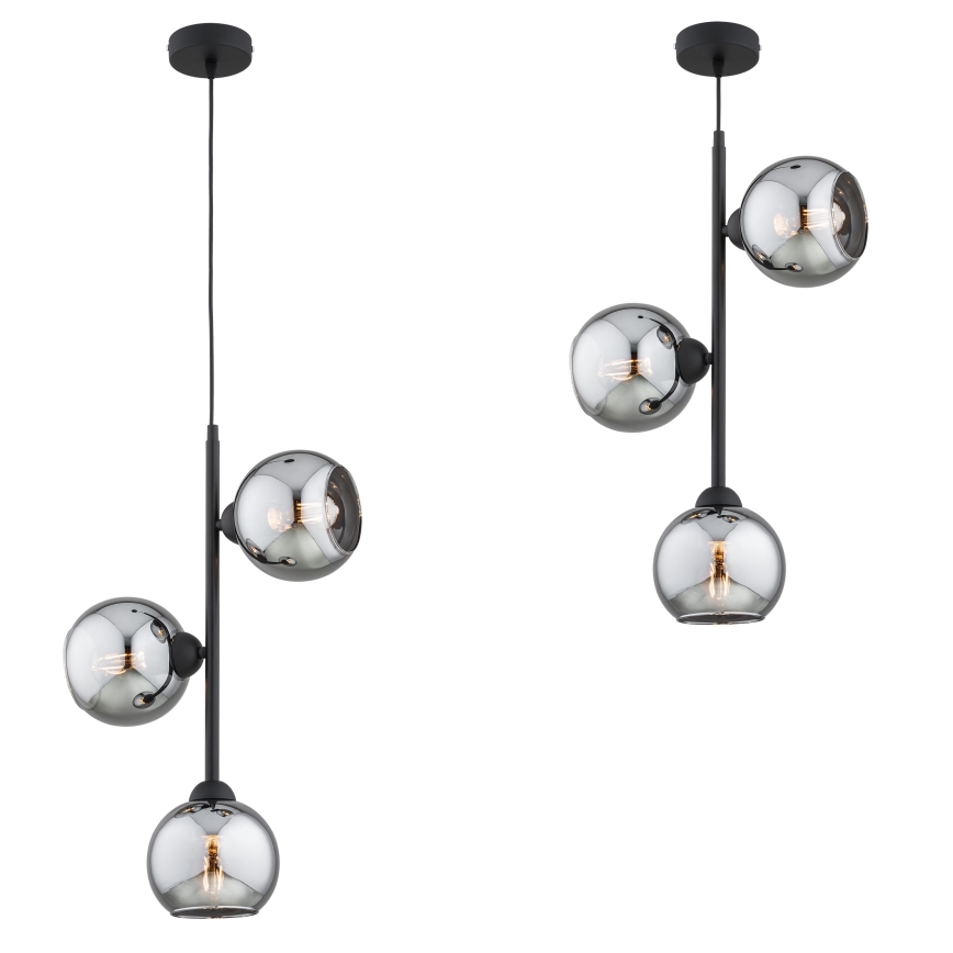 Brilagi - Pendel med wireophæng DIOR 3xE27/60W/230V sort/røggrå