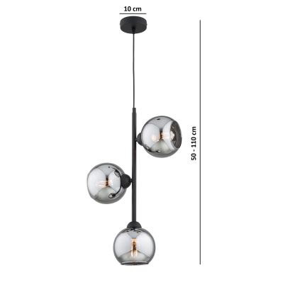 Brilagi - Pendel med wireophæng DIOR 3xE27/60W/230V sort/røggrå