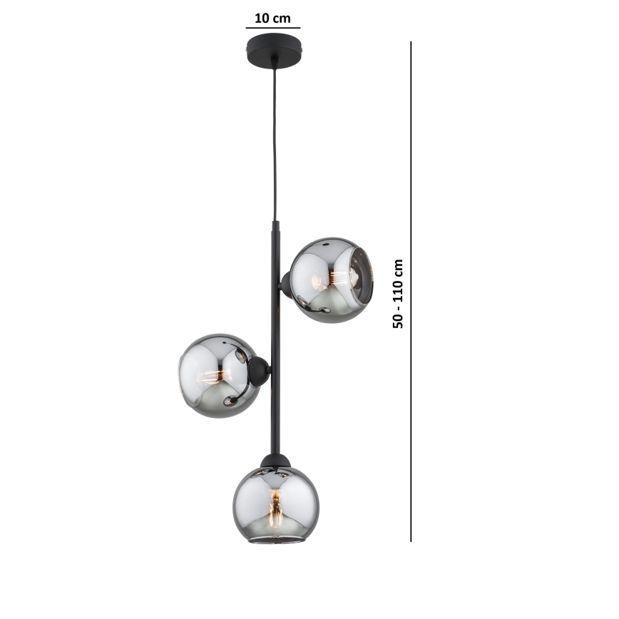 Brilagi - Pendel med wireophæng DIOR 3xE27/60W/230V sort/røggrå