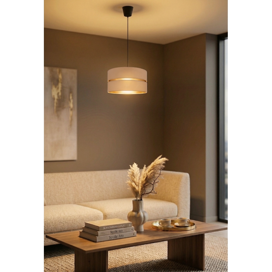 Brilagi - Pendel med wireophæng DUO-DUO, 1xE27/60W/230V, Ø 40 cm, beige/guld