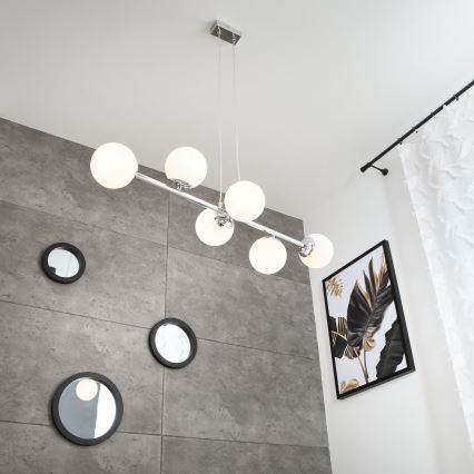 Brilagi - Pendel med wireophæng MALONY 6xE14/20W/230V poleret krom