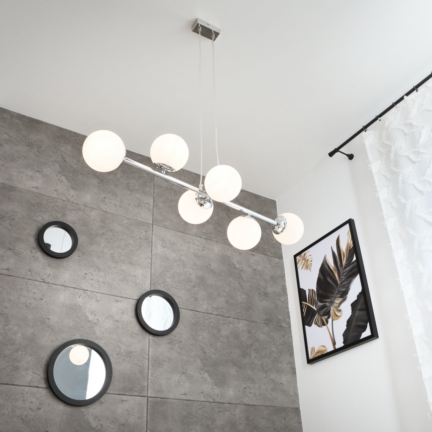 Brilagi - Pendel med wireophæng MALONY 6xE14/20W/230V poleret krom