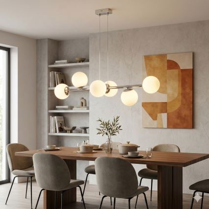 Brilagi - Pendel med wireophæng MALONY 6xE14/20W/230V poleret krom