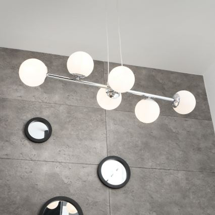 Brilagi - Pendel med wireophæng MALONY 6xE14/20W/230V poleret krom