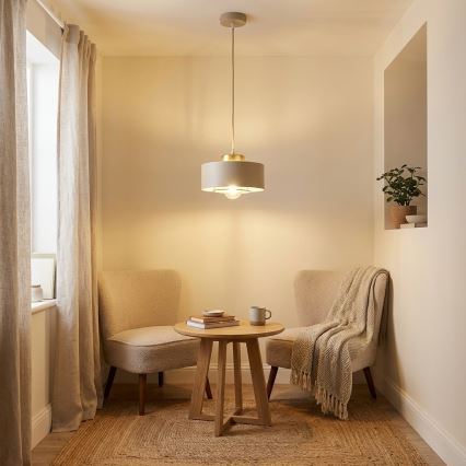 Brilagi - Pendel med wireophæng SPRING 1xE27/60W/230V Ø 20 cm beige/guld