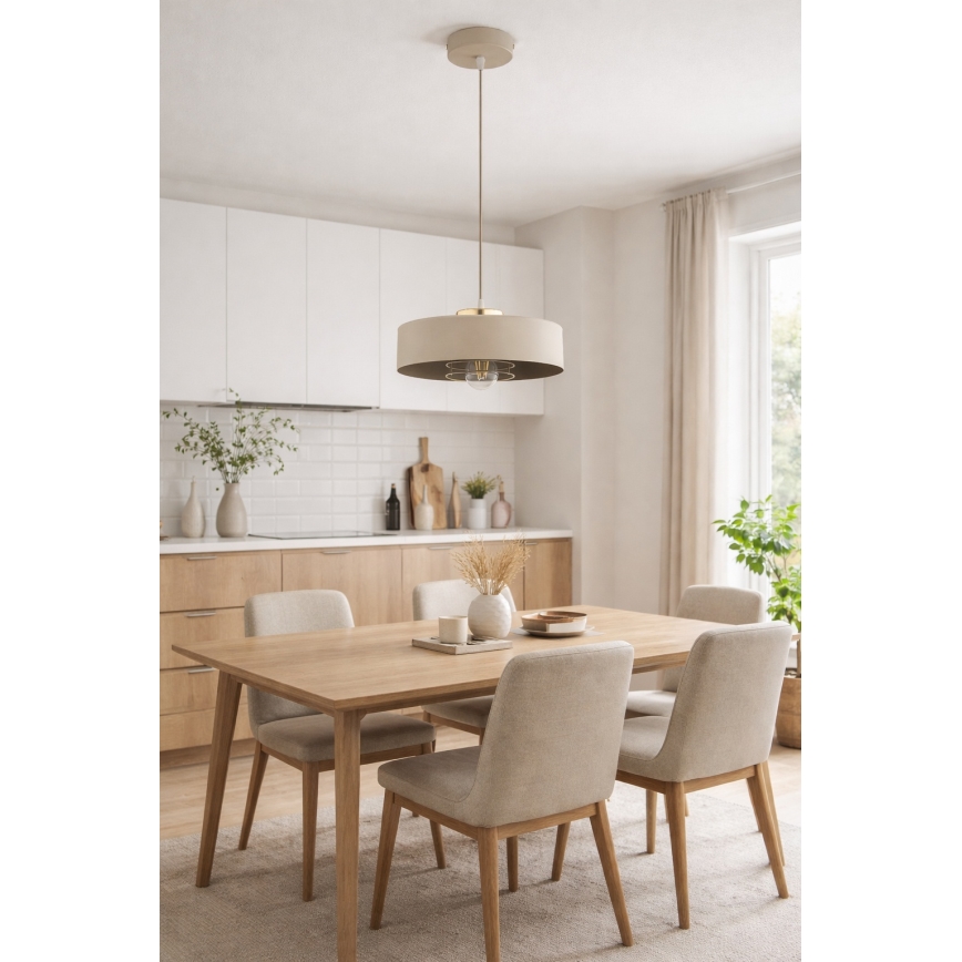 Brilagi - Pendel med wireophæng SPRING 1xE27/60W/230V Ø 30 cm beige/guld