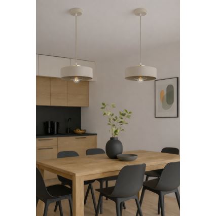 Brilagi - Pendel med wireophæng SPRING 1xE27/60W/230V Ø 30 cm beige/guld