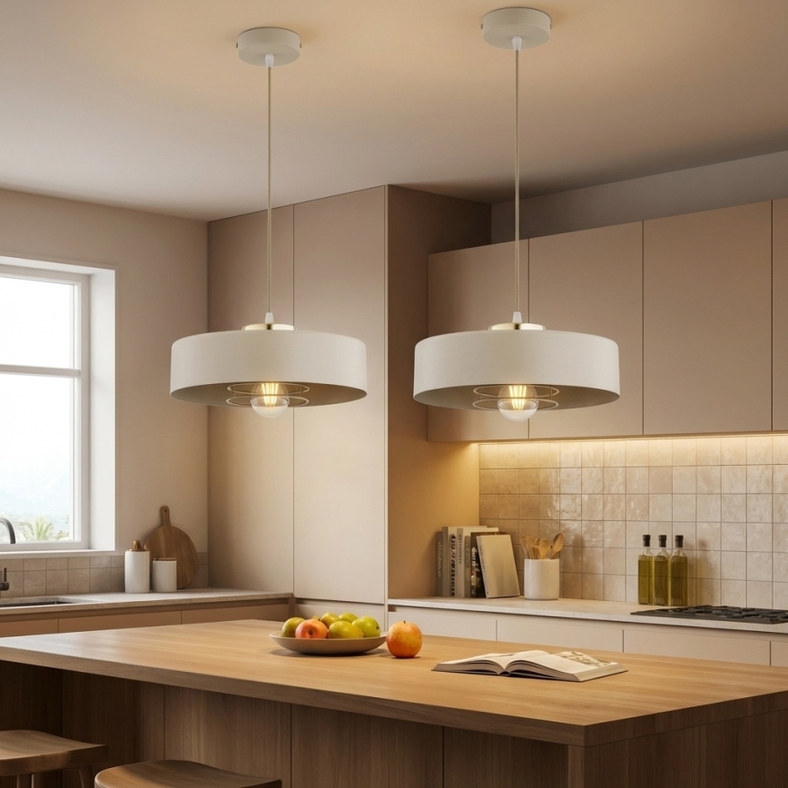 Brilagi - Pendel med wireophæng SPRING 1xE27/60W/230V Ø 30 cm beige/guld