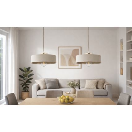 Brilagi - Pendel med wireophæng SPRING 1xE27/60W/230V Ø 30 cm beige/guld