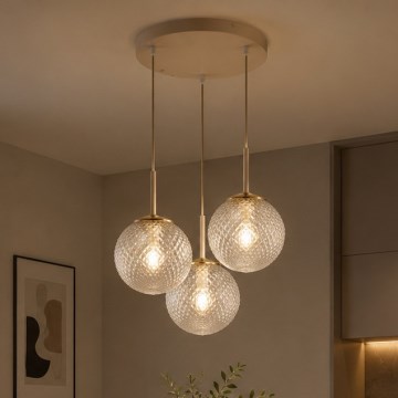 Brilagi - Pendel med wireophæng STELLA 3xE27/60W/230V beige/guld